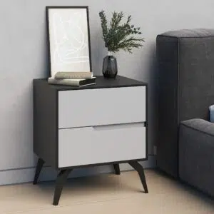 שידת צד מיטה דגם נלה אפור ושחור