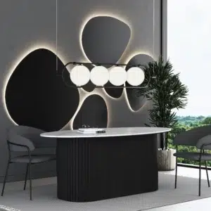 פינת אוכל אובלית שחור עם שיש